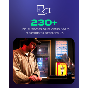 DP World Graphic with text display that reads "230+ unique releases will be distributed to record stores across the UK"