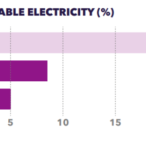 Info graphic "Renewable Electricity" bar graphs of Goal and 2022, 2021 data.