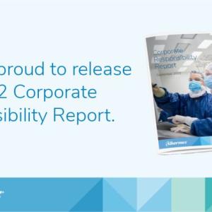 "We are proud to release our 2022 Corporate Responsibility Report." Picture of the cover of the report and Alkermes logo.