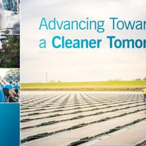 "Advancing Toward a Cleaner Tomorrow" and collage of images with Duke Energy logo.