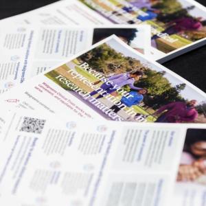 Pamphlets on a table about diversity in clinical trials