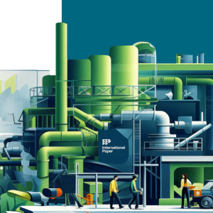 Digitized industrial plant with IP logo.