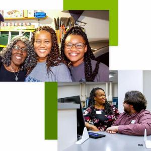 photos of Kascia Polk with family and coworkers