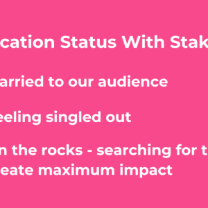Communication Status With Stakeholders: Married to our audience, Feeling singled out, On the rocks - searching for tips to create maximum impact