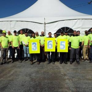 group of people holding 3, 6, and 5 signs
