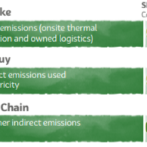 info graphic, SBTi Requirements for "What we make", "Energy we buy", and "Along value Chain"