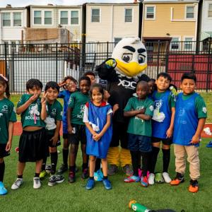 group photo with mascot