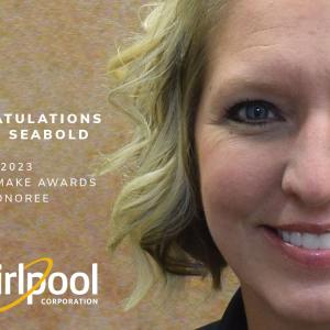 Photo of Seabold with text: Congratulations Angle Seabold, 2023 Women Make Awards Honoree