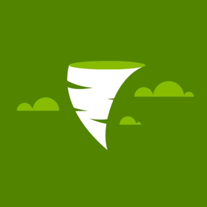 Graphic representation of a tornado and clouds