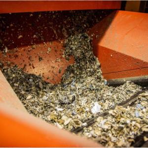 Shredded textiles in a machine