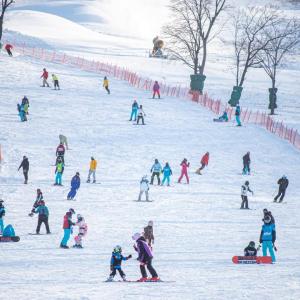 People skiing down a slope
