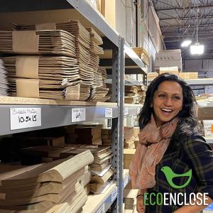 EcoEnclose Saloni Doshi in warehouse