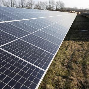 Close up of a long row of solar panels