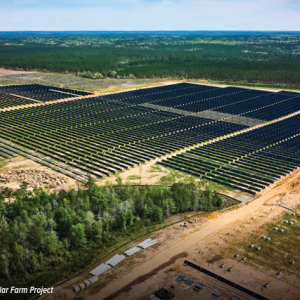 Aerial view of a large field of solar panels