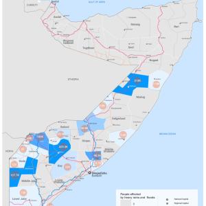 A map from the United Nations showing the impact of the floods in Somalia as of November 11, 2023.