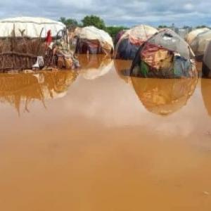 Displaced families in fragile, temporary shelters are highly vulnerable to the floods.