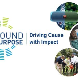 Sound and Purpose; Driving Cause with Impact. Montage of people watering plants and performing community services.
