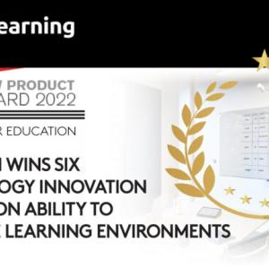 Spaces4learning New product award 2022 with logo. "Logitech wins six technology innovation awards on ability to enhance learning environments." 