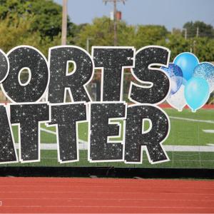 Digital Banner "Sports Matter" over a background of a sports field. Photo Courtesy of Estrella Montalongo.