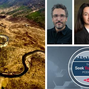 river from above and podcast participants