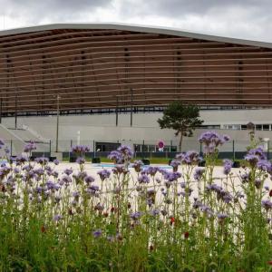 Exterior of a large stadium