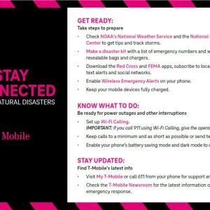 Info graphic "Stay Connected During Natural Disasters" with tips.