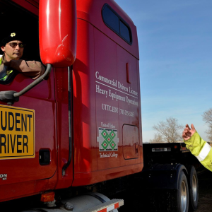 Student driver in truck