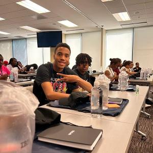 Students at desks in a room