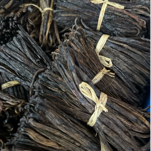 Vanilla beans tied up in bunches