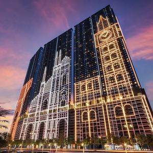 large building lit up