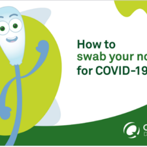 Illustration with text "How to swab your nose for COVID-19"