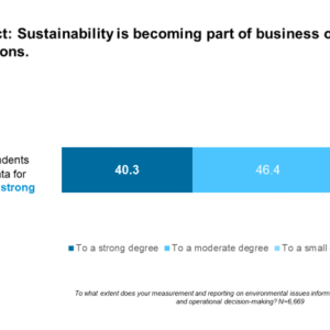 Table titled "Decision Impact: Sustainability is becoming a part of business operation and strategy decisions"