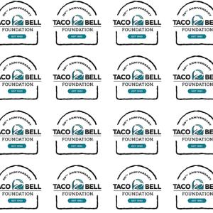 Logo "30th anniversary Taco Bell foundation est. 1992" repeated across the image