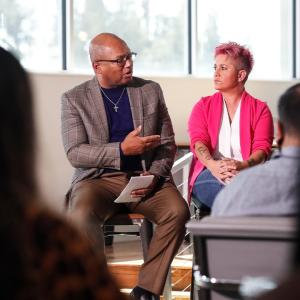Broderick Johnson, EVP of Public Policy and EVP of Digital Equity of Comcast Corporation, and Irma Olguin Jr., Co-founder and CEO of Bitwise Impact, discussing the importance of digital adoption to workforce development.