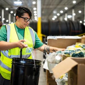Southwire volunteer packing flood relief bucket