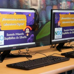 Two monitors and keyboards