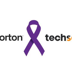 Norton and techsoup logos, a purple ribbon central.