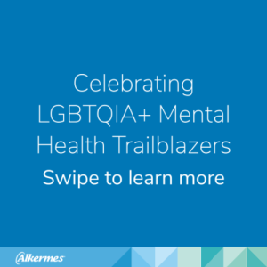 Text: "Celebrating LGBTQIA+ Mental Health Trailblazers, swipe to learn more"