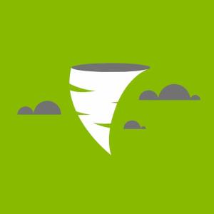 Digital rendering of a tornado on a green background.