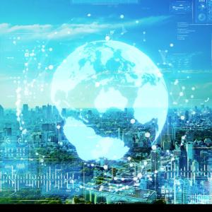 transparent earth over a cityscape