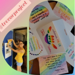 Thank you pride cards and a person mailing them out