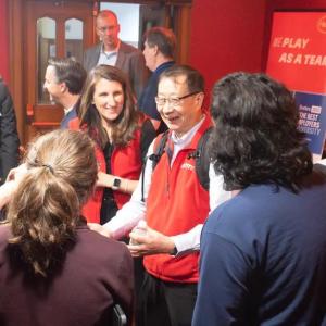 A group of people socializing.