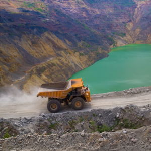 Truck driving through construction site