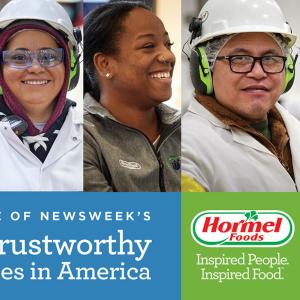 Collage of five different people. Banner at the bottom "Named one of Newsweek's most trustworthy companies in america"
