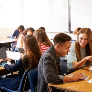Students studying together in a classroom