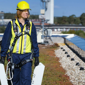 Worker walking outside