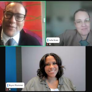 Three people appearing in a virtual meeting