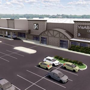 3D rendering of the visABILITY center, parking lot in front