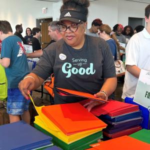 Volunteer getting supplies