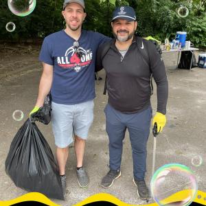 volunteers picking up trash